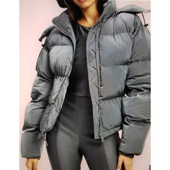 Good American Winter Iridescent Chrome Gray Puffer Jacket w/Hood Size XL - Picture 1 of 16